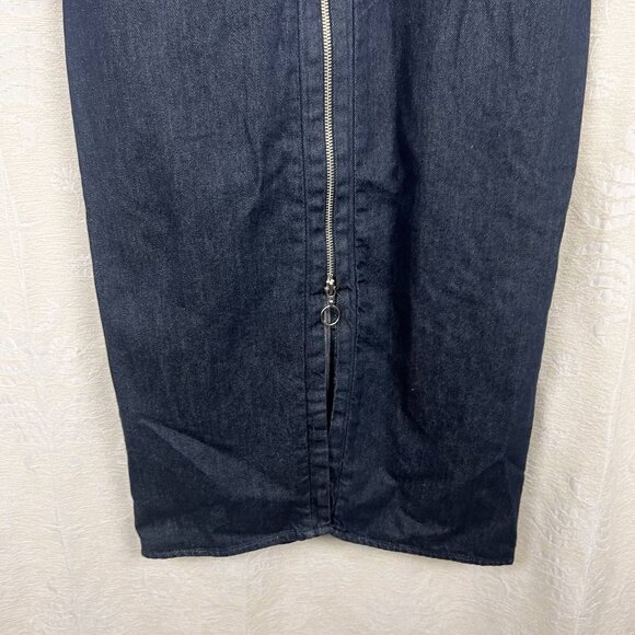 Zara zippered dark denim column midi dress 2-way zip 100% cotton long sleeve - Picture 5 of 10